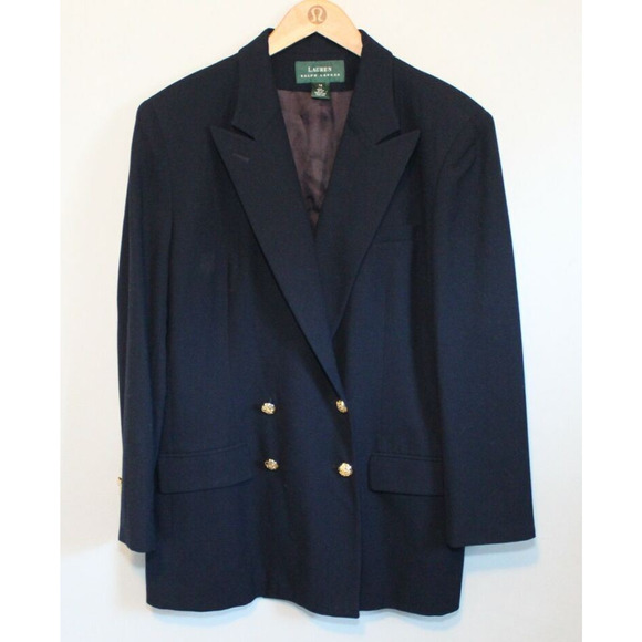 *Flawed Lauren Ralph Lauren Wool Double Breasted Blazer Suit Jacket Navy Size 14 - Picture 6 of 16